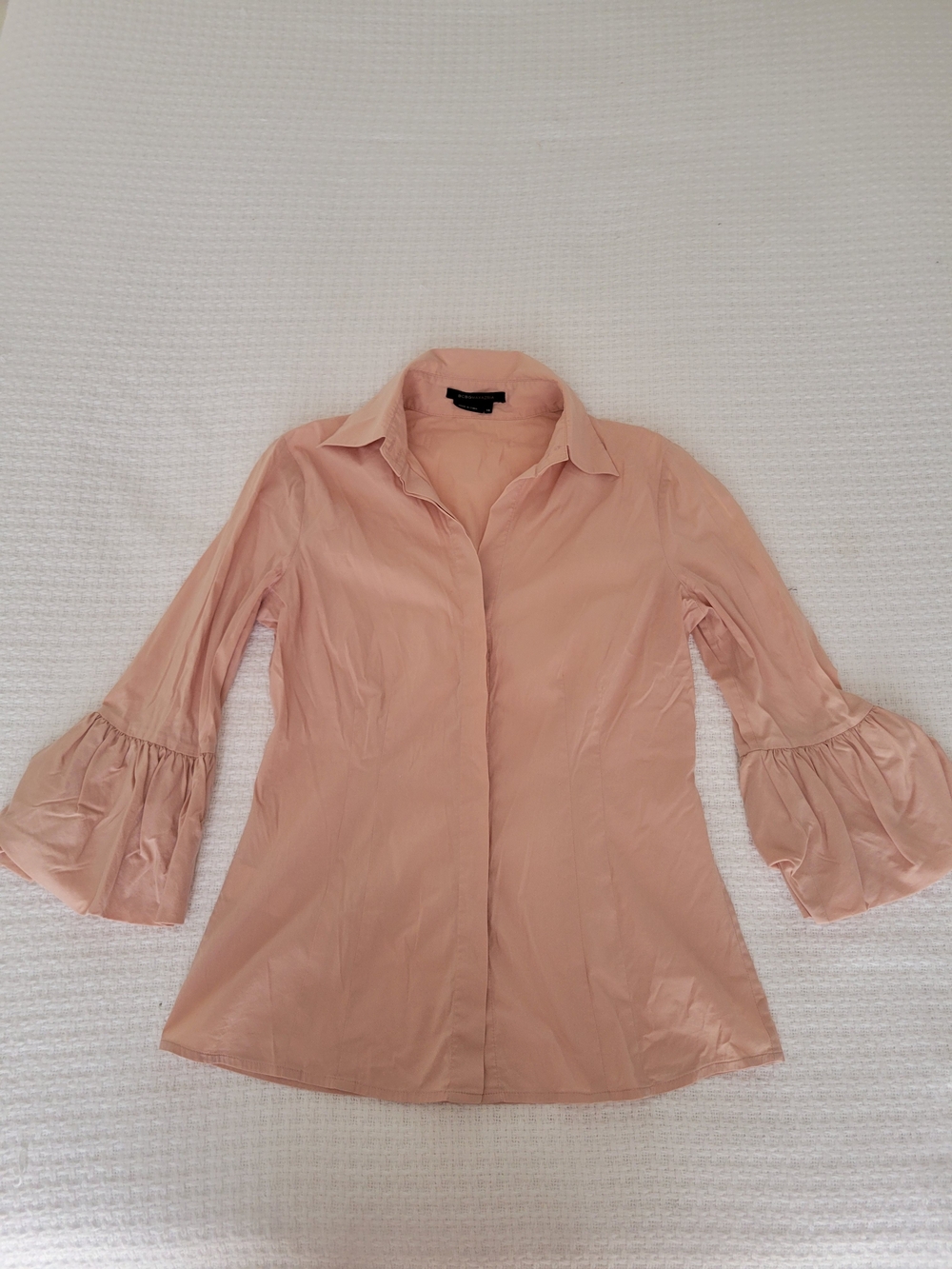 BCBGMaxAzria Blush Pink Ruffle Bell-Sleeve Button-Down Shirt